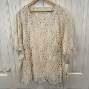 Beautiful By Lawrence Zarian White Eyelet Top And Tank Top Set  Size 5X